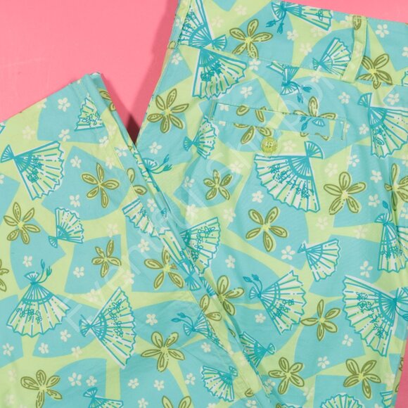 Lilly Pulitzer Pants - Vintage 1990s Lilly Pulitzer Fan Print Capri Pants in Blue / Green Size 8